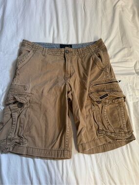 Quiksilver Tan Cargo Shorts with Multiple Utility Pockets